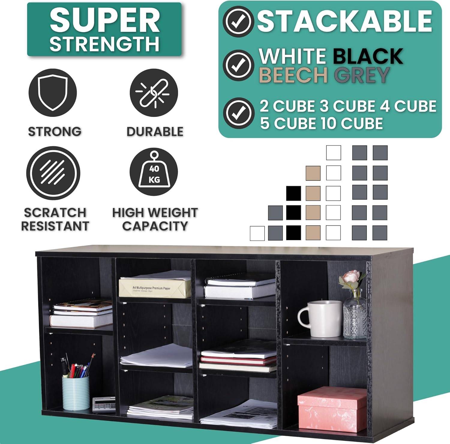 Home Treats Wooden 3 Tier Cube Bookshelf - Beech - Image 7