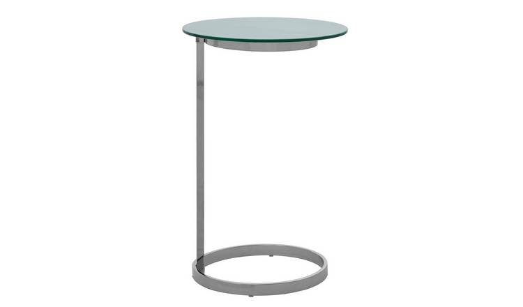 Orsina Oria Marble Effect Glass Top Side Table – White & Silver