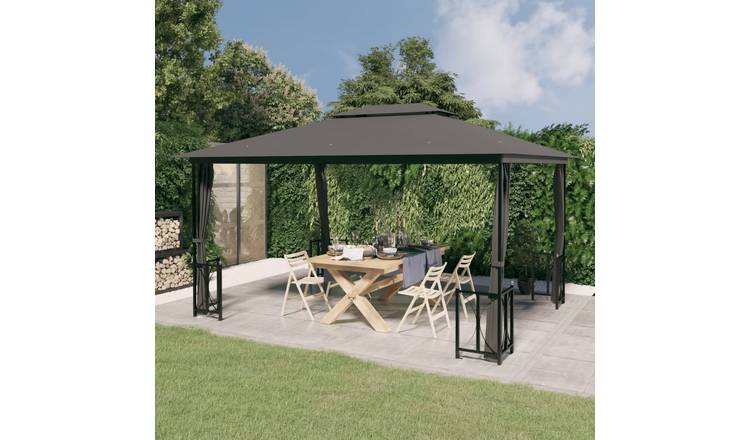Walplus 3 x 4 m Gazebo with Sidewalls and Double Roofs - Anthracite