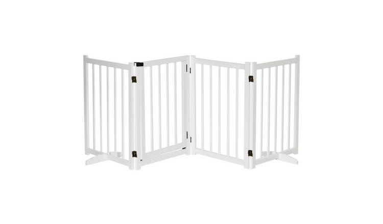 PawHut 4-Panel Pine Freestanding Dog Gate - 80cm - White