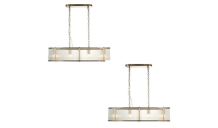 Loops Direct Set of 2 90cm Long 4-Light Pendant - Antique Brass