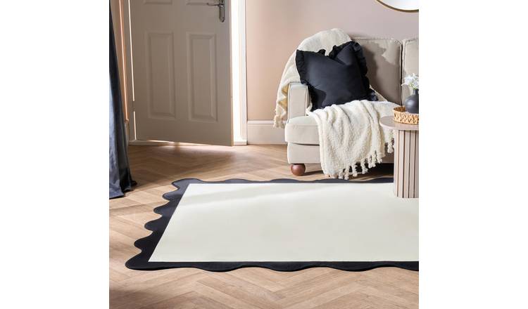 OHS Scallop Edge Soft Rug - 160 x 230cm - Cream/Black