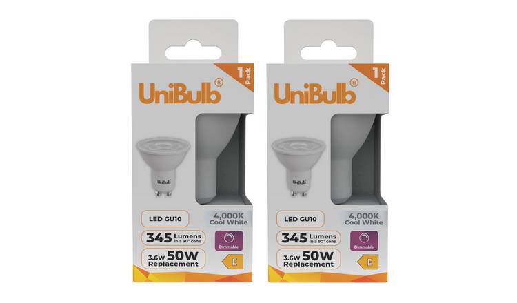 UniBulb 3.6W LED Cool White Dimmable Spotlight GU10 Light Bulb - Pack of 2