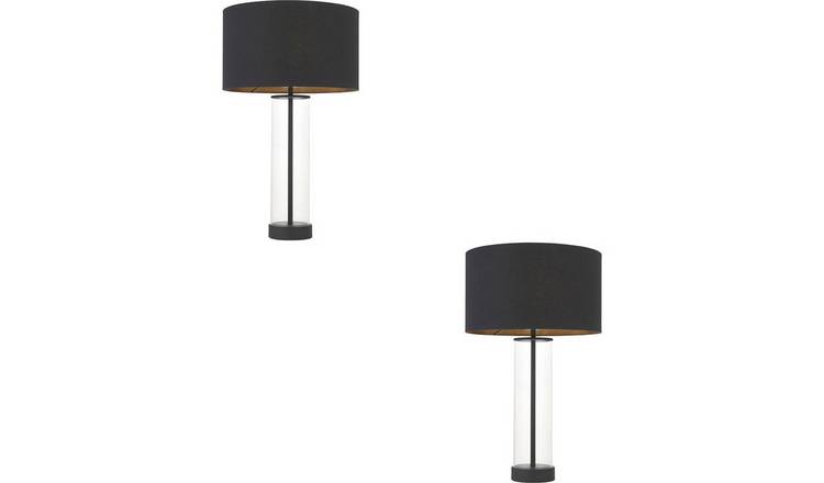 Loops Direct Pack of 2 Fabric and Glass Table Lamp - Matt Black