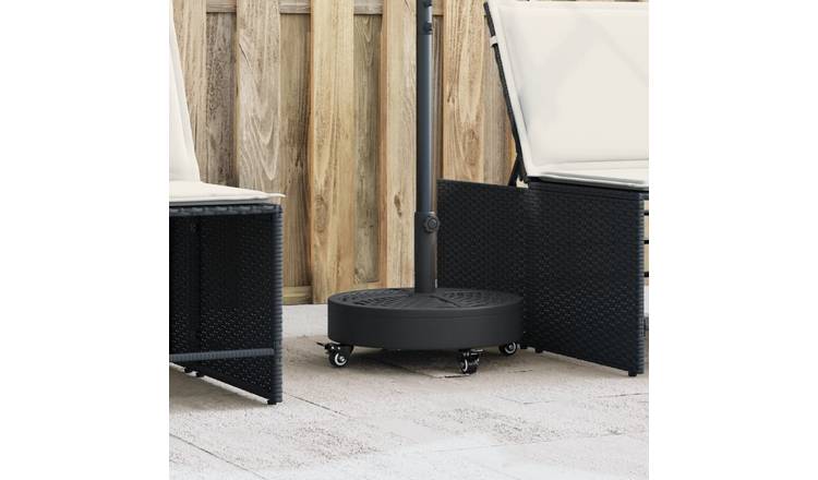 Walplus Rattan Pattern Parasol Base Wheeled for 48 mm Poles - Black - 45 x 41 cm
