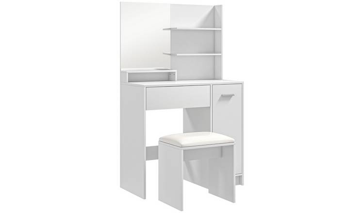 HOMCOM Dressing Table with Mirror and Stool - White
