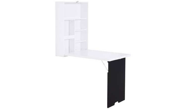 HOMCOM Folding Wall-Mounted Table with Storage Shelf - White