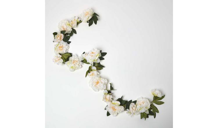Homescapes Polyester Handcrafted Peony Flower Garland - Neutral