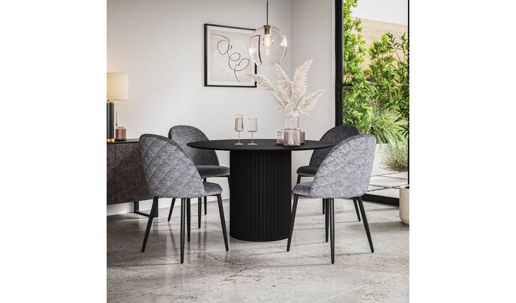 Furniture Online Arlo Raye Black Top w Blk Legs Dining Table & 4 Grey Chairs