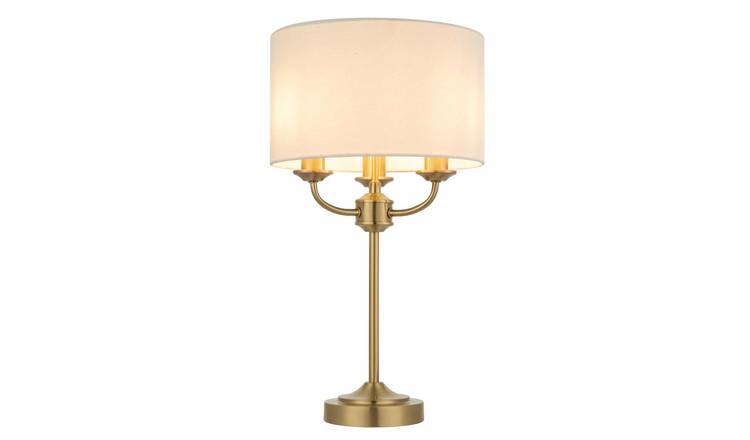 Cosylyte Winston 3 Light Classic Table Lamp with Faux Linen Shade - Brass Base