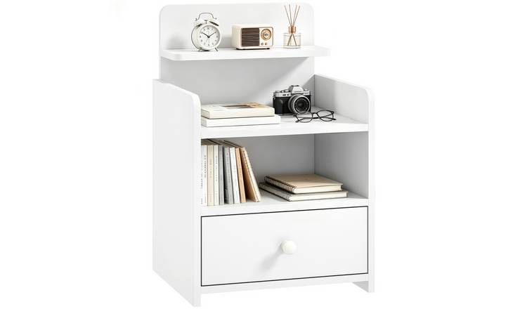 HOMCOM Bedside Table with Drawer and Shelf - White