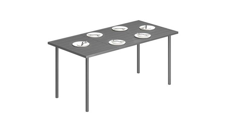 Outsunny Rectangular Outdoor Dining Table with Metal Slatted Top - Dark Grey