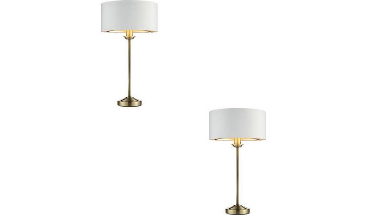 Loops Direct Pack of 2 Steel and Fabric 7W LED Table Lamp - Antique Brass
