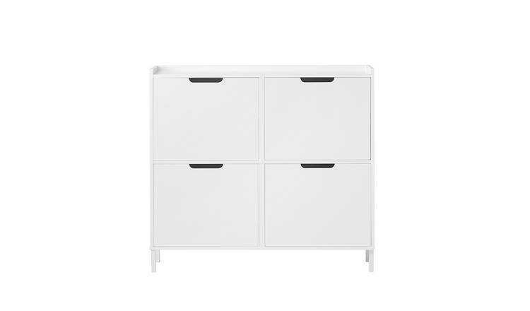SoBuy 4 Flip Drawer Metal Feet Slim Shoe Storage Cupboard - White