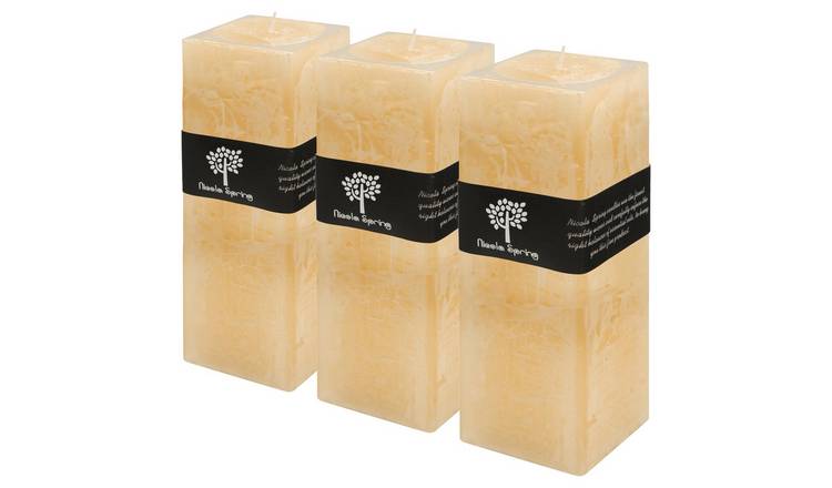 Nicola Spring 130ml Square Vanilla Pillar Candles Pack of 3 - Cream