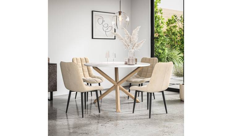 Furniture Online Malvern Nova Marble Top Dining Table & 4 Beige Chairs
