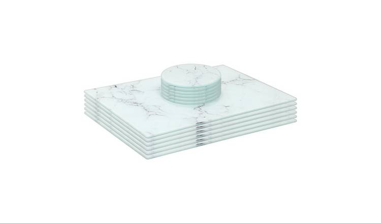 Harbour Housewares Marble Placemats & Round Coasters 30 x 20cm Set of 12 - White