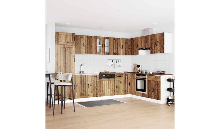 Walplus 2 Piece Rectangular Engineered Wood Sink Base Cabinet Set - Old Wood