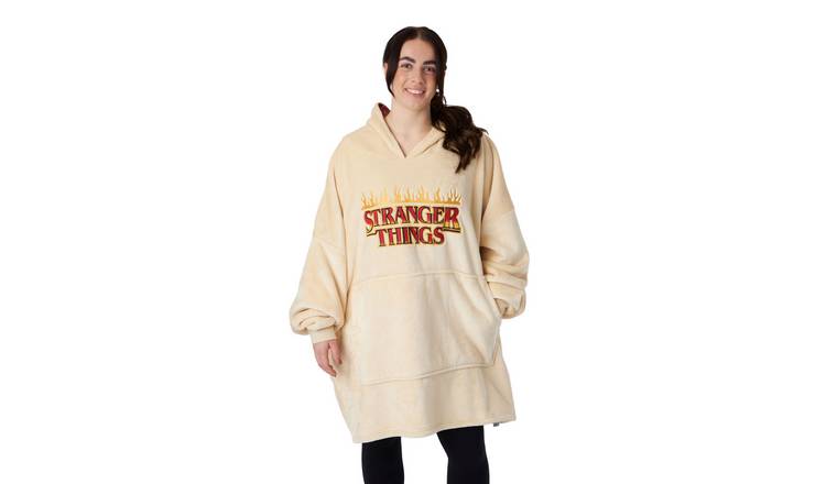 Stranger Things Brand Name Print Adult Unisex Blanket Hoodie - Cream