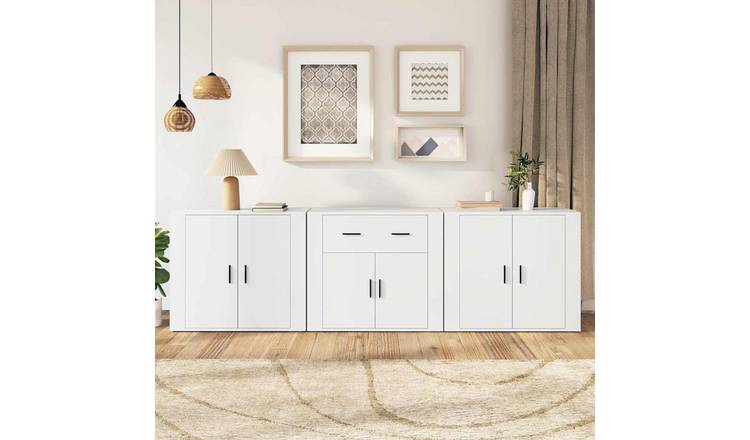 Walplus 3 Piece Sideboard Set Engineered Wood - White - 80 x 33 x 70 cm