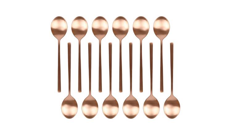 Argon Tableware Stainless Steel Dessert Spoons - Copper - Pack of 12