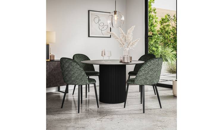 Furniture Online Arlo Raye Concrete Top w Blk Legs Dining Table & 4 Green Chairs