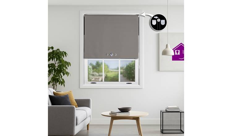 Furnished Dark Grey Blackout Roller Blind Diamond Eyelets - 55 x 165cm