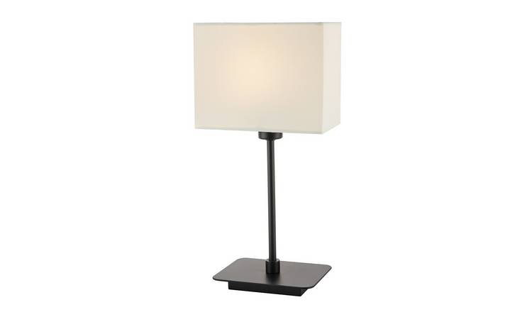 Happy Homewares Matte Black Bedside with White Cotton Fabric Table Lamp - 16cm