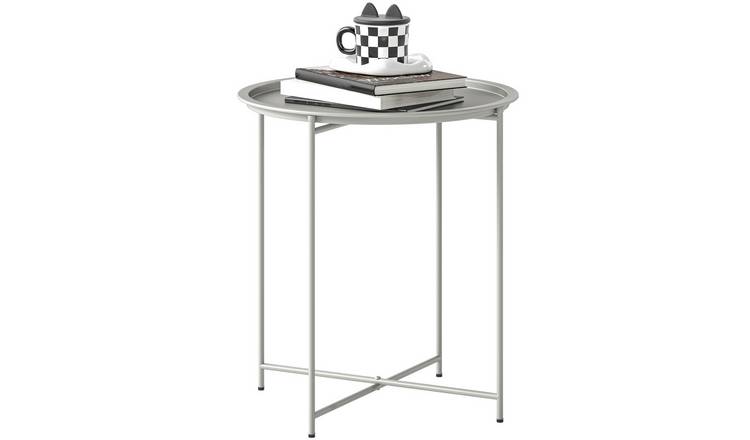 Outsunny Round Small Garden Table with Removable Tray - White