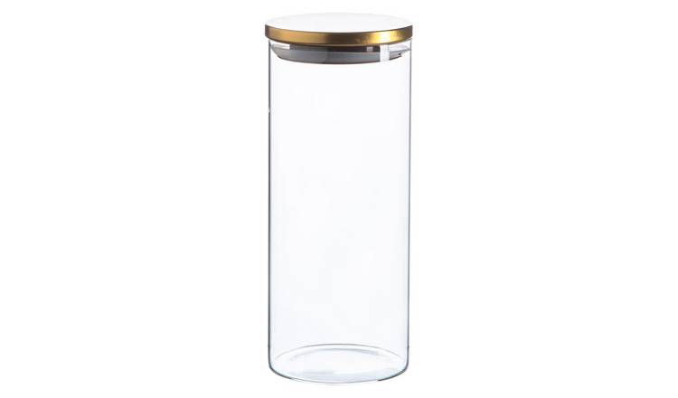 Argon Tableware Glass Storage Jar with Metal Lid - Gold