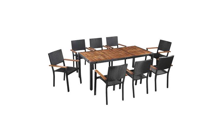 Walplus 9 Piece Acacia Wood Outdoor Dining Set - Black - 190 x 90 x 75 cm