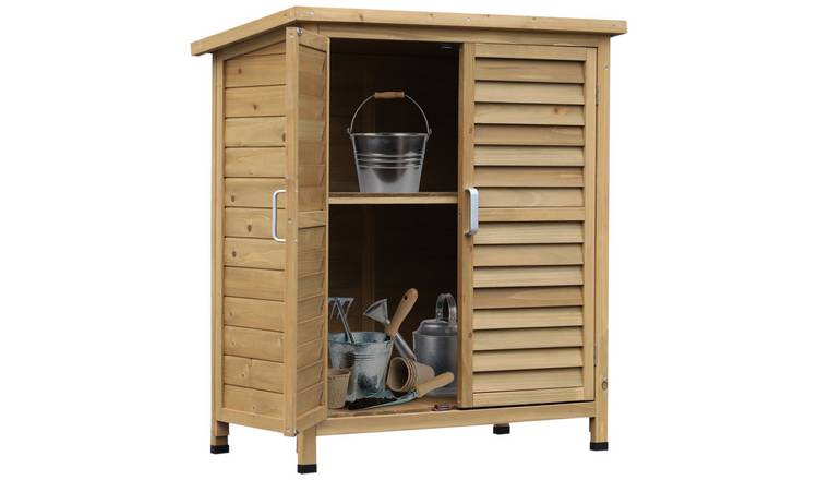 Outsunny 2 Door Wooden Garden Shed - Natural Wood Colour