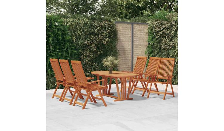 Walplus 7 Piece Eucalyptus Garden Dining Set - Brown - 150-200 x 100 x 75 cm