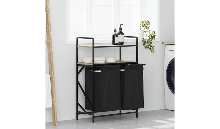 Walplus Laundry Basket 2 Compartment with Shelves - Sonoma Oak - 67 x 33 x 97 cm