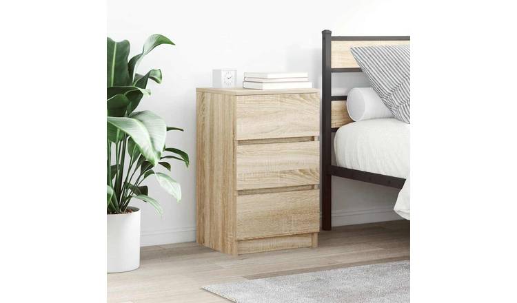 Walplus Pack of 2 3 Drawer Bedside Cabinet - Light Oak - 39 x 35 x 65 cm