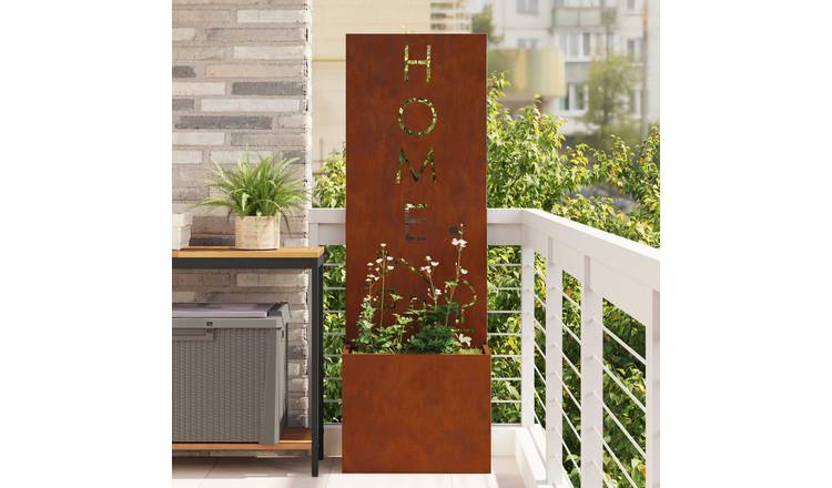 Walplus Text Hallow Steel Garden Privacy Screen - Rusty - 50 x 32 x 150 cm