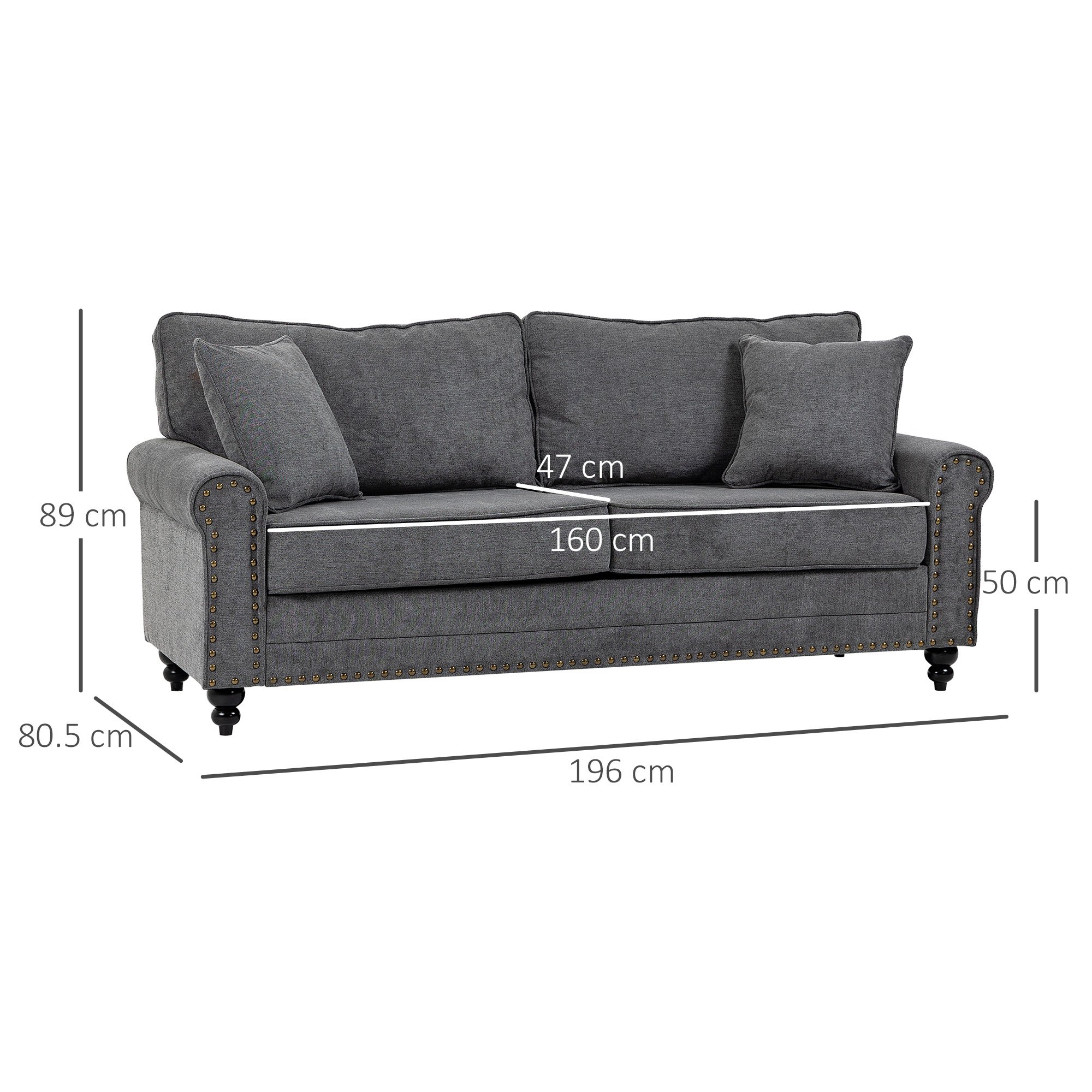 HOMCOM 3 Seater Fabric Sofa with Rubber Wood Legs - Grey - Image 8