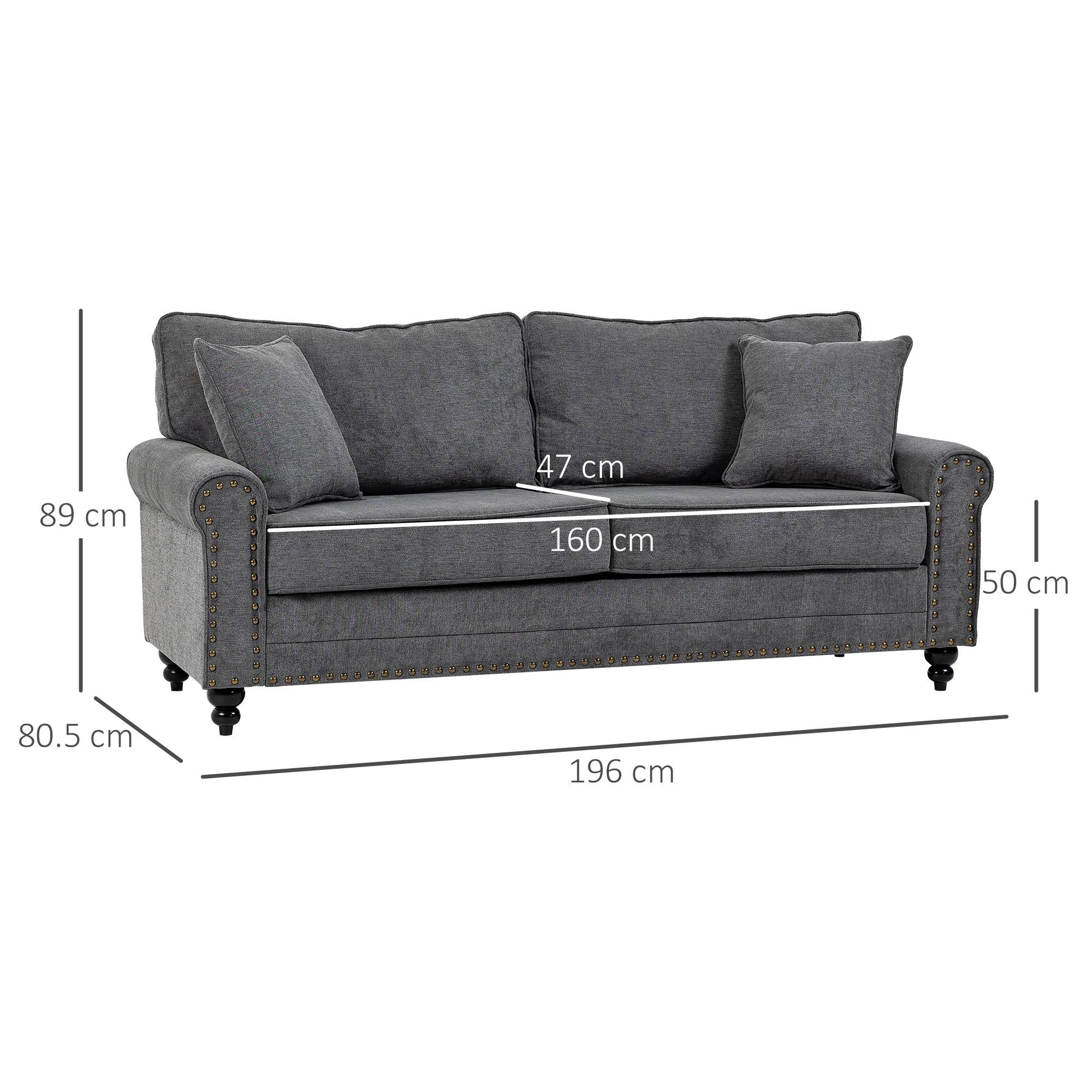 HOMCOM 3 Seater Fabric Sofa with Rubber Wood Legs - Grey - Image 8