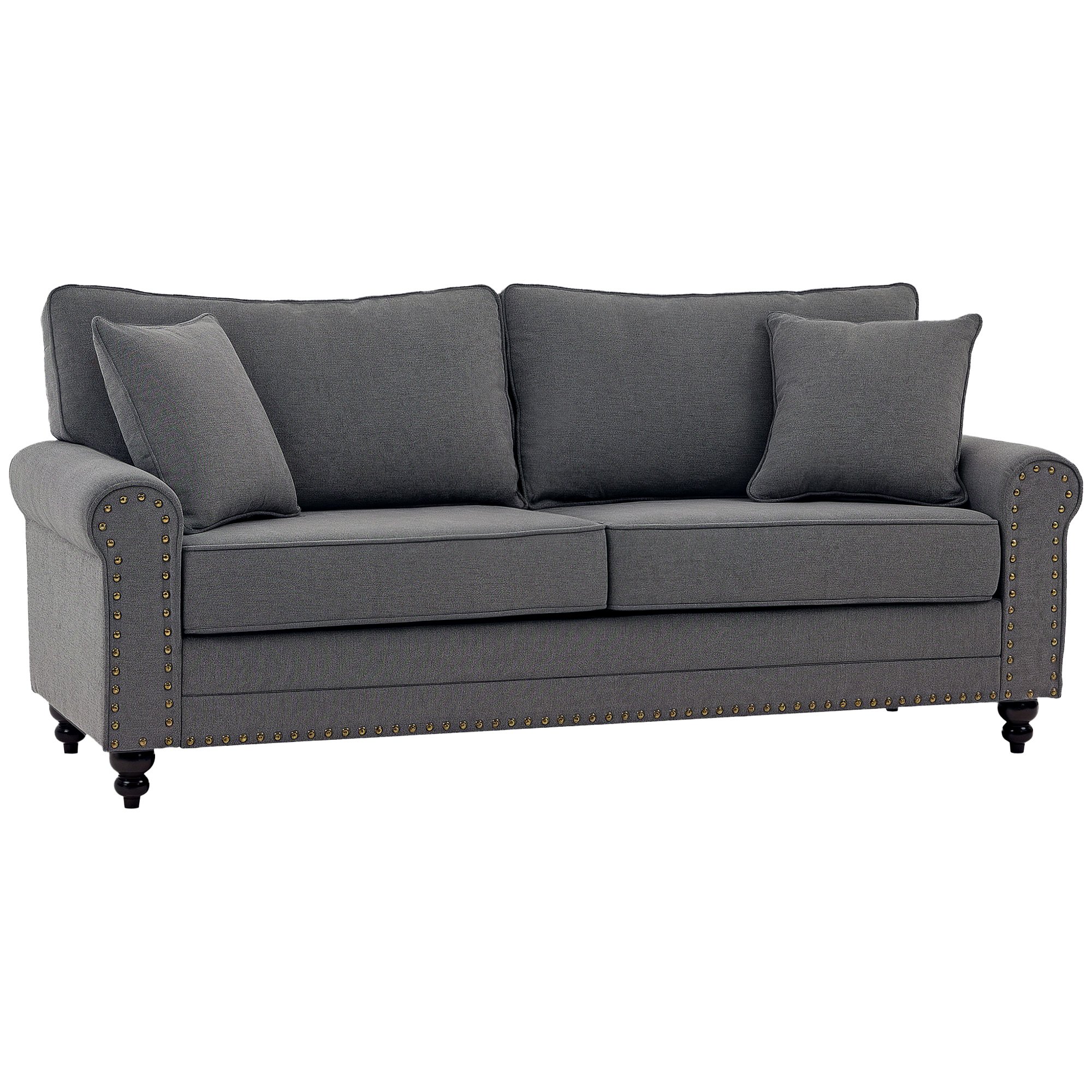 HOMCOM 3 Seater Fabric Sofa with Rubber Wood Legs - Grey - Image 1