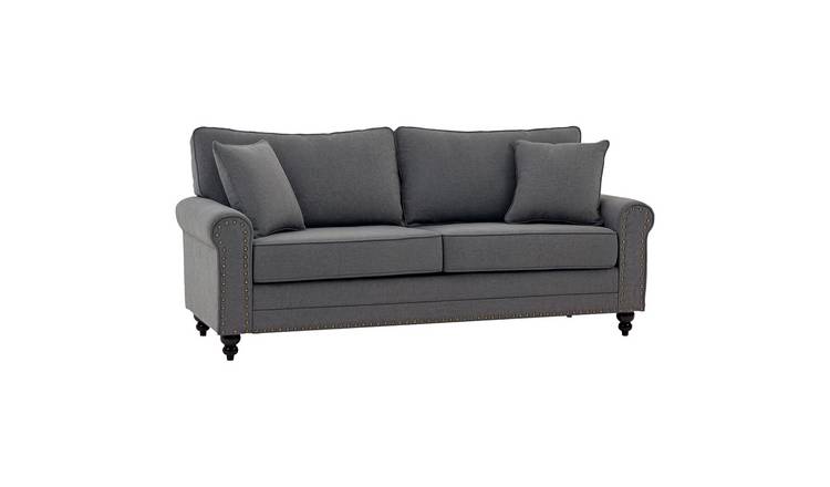 HOMCOM 3 Seater Fabric Sofa with Rubber Wood Legs - Grey