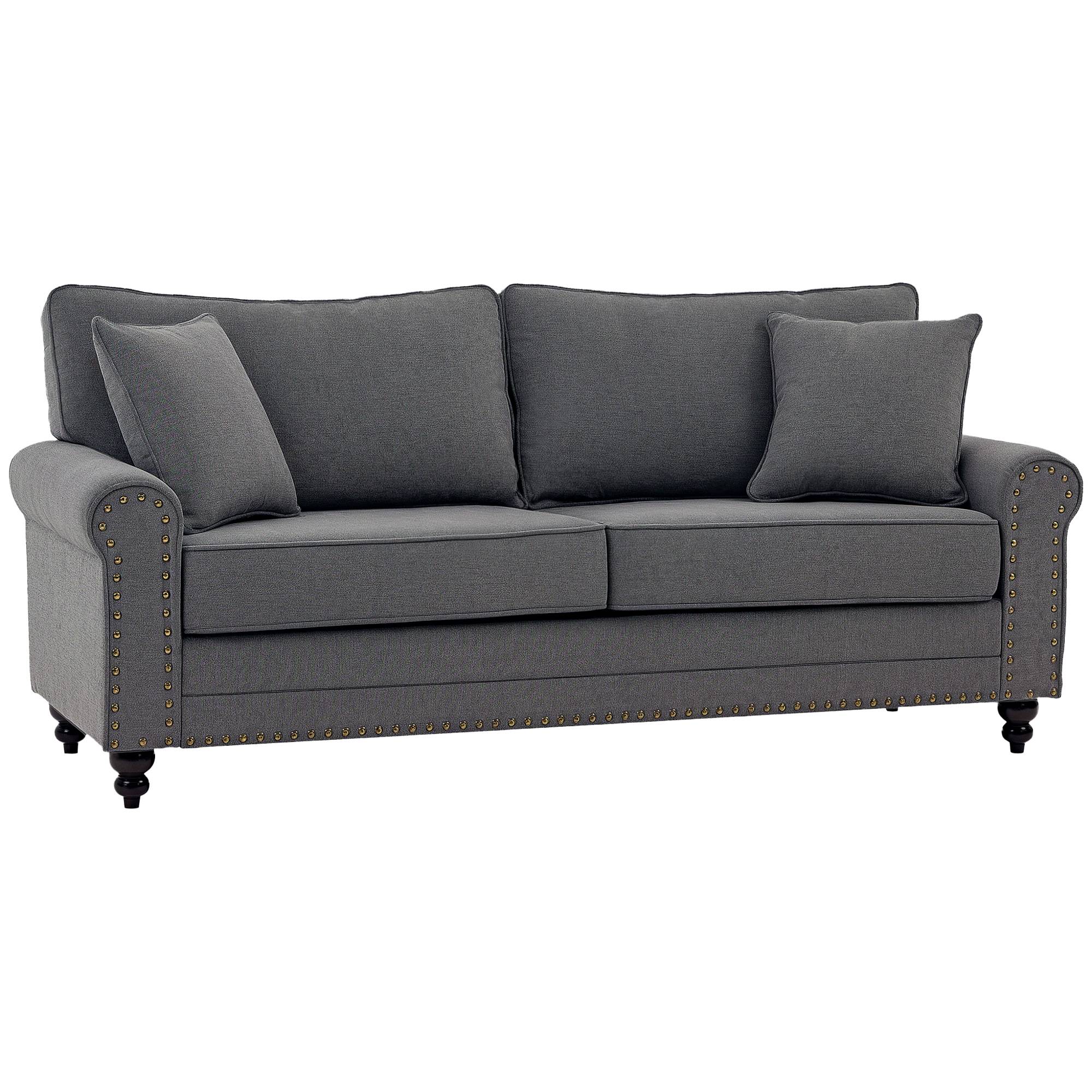 HOMCOM 3 Seater Fabric Sofa with Rubber Wood Legs - Grey - Image 1