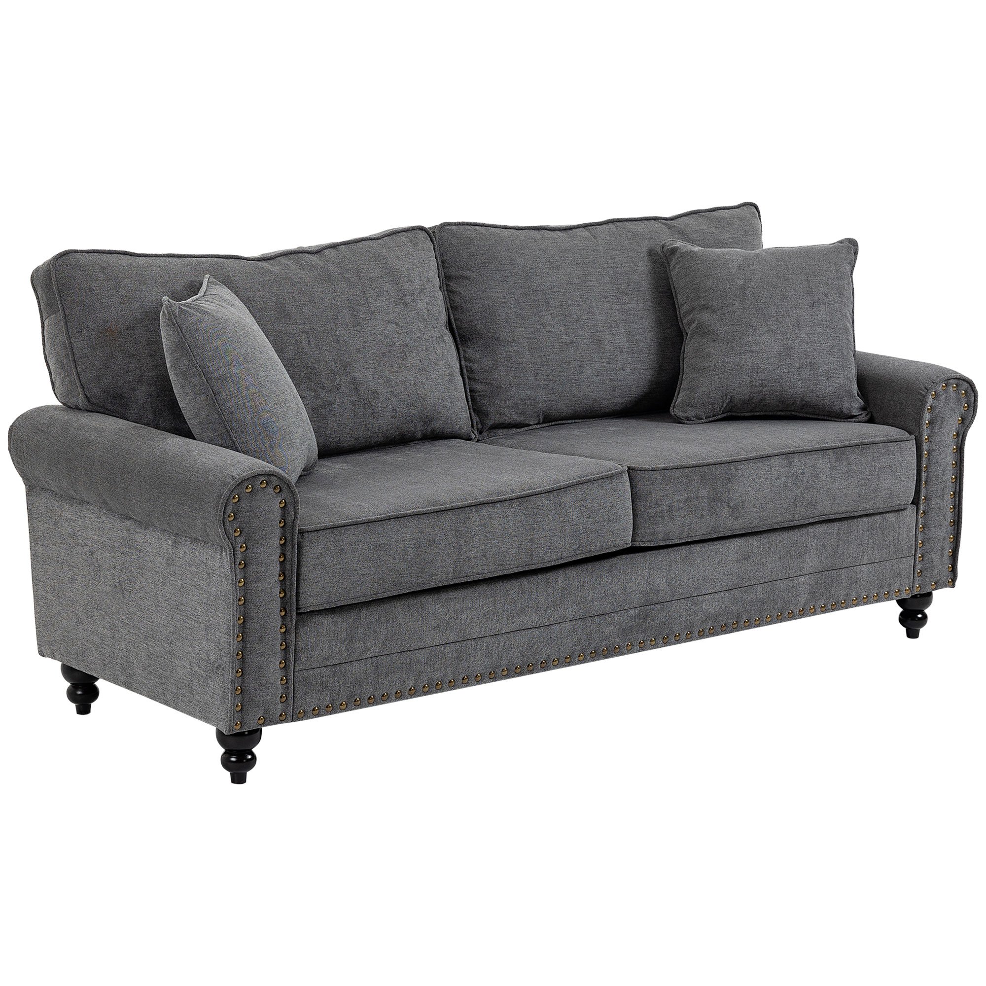 HOMCOM 3 Seater Fabric Sofa with Rubber Wood Legs - Grey - Image 2