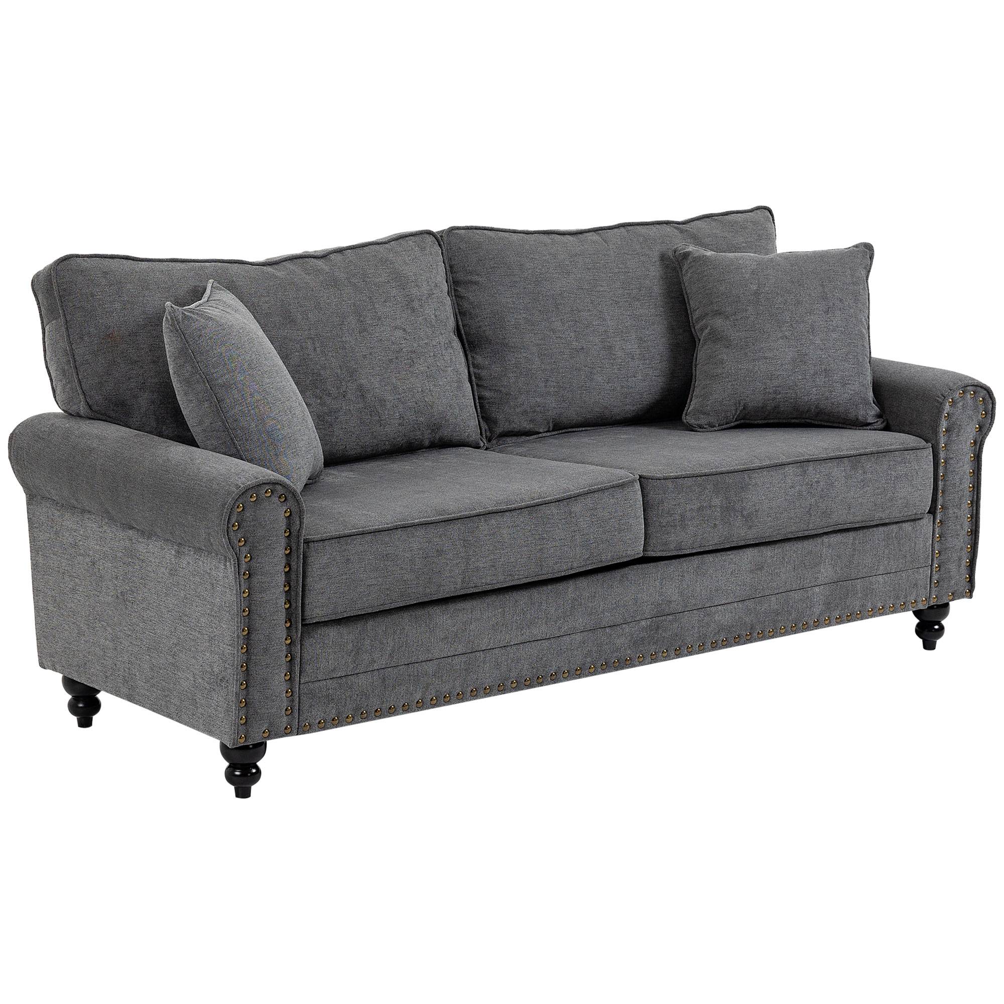 HOMCOM 3 Seater Fabric Sofa with Rubber Wood Legs - Grey - Image 2