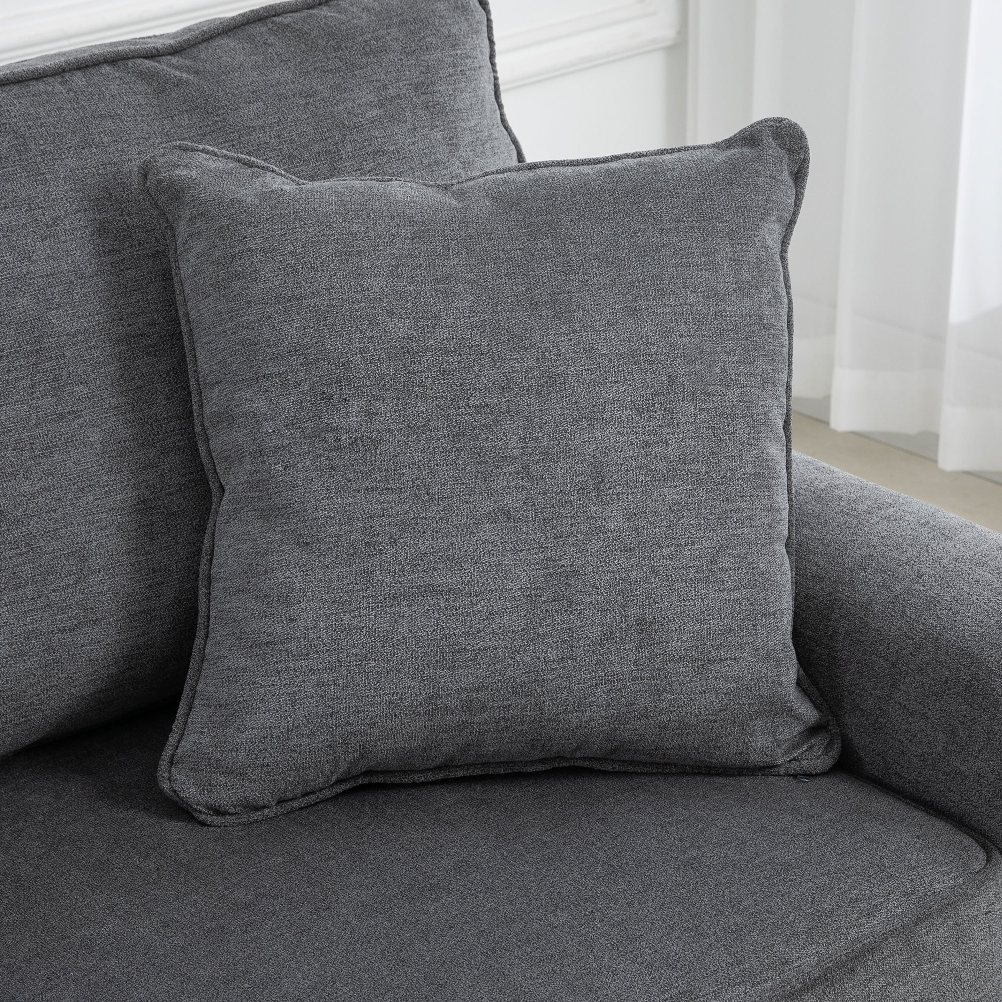 HOMCOM 3 Seater Fabric Sofa with Rubber Wood Legs - Grey - Image 3