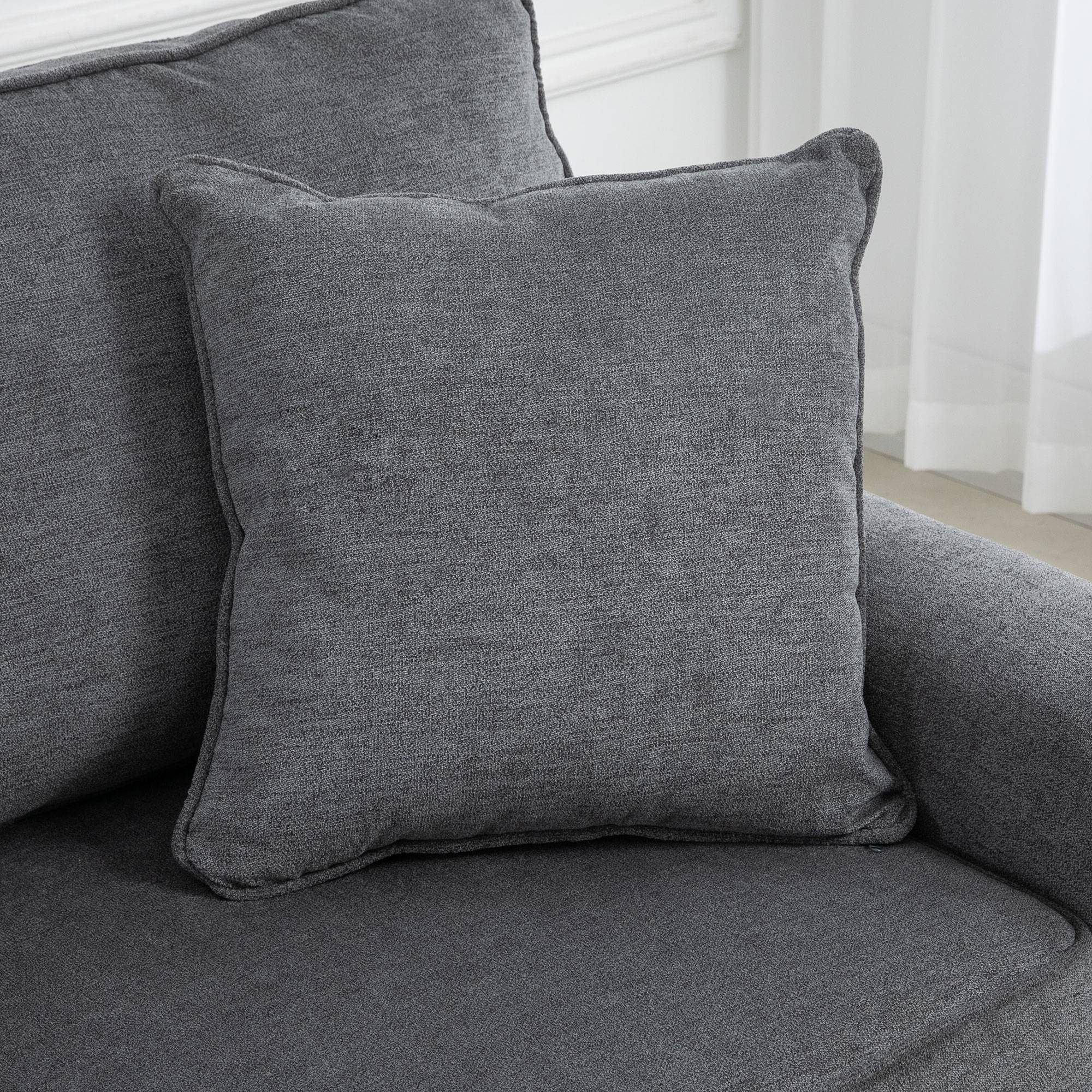 HOMCOM 3 Seater Fabric Sofa with Rubber Wood Legs - Grey - Image 3