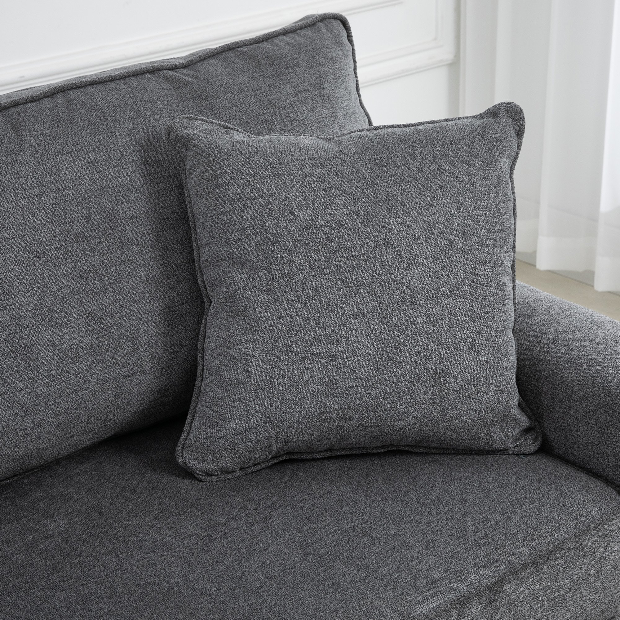HOMCOM 3 Seater Fabric Sofa with Rubber Wood Legs - Grey - Image 7