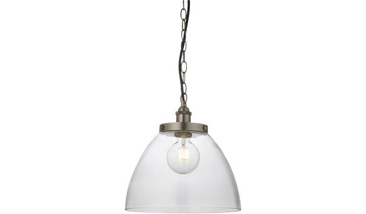Loops Direct Steel and Glass Pendant Light - Brushed Silver and Clear Glass