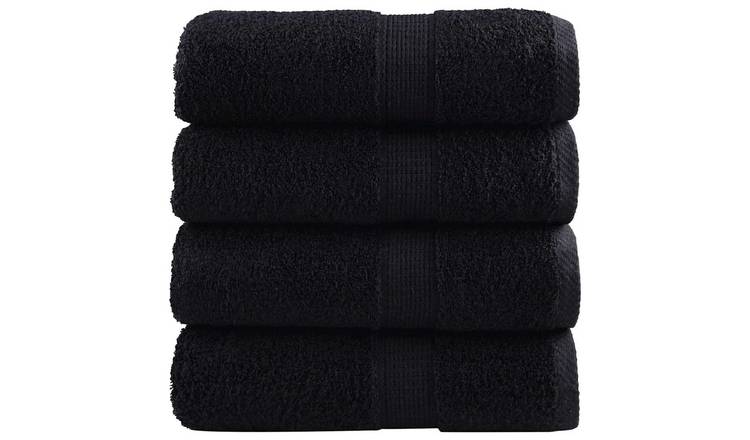 Walplus Pack of 4 Cotton Guest Towels - Black - 30 x 50 cm