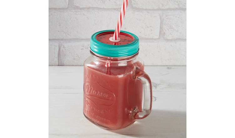 Orsina Bocal Embossed Mason Jar Mug with Watermelon Lid – Clear