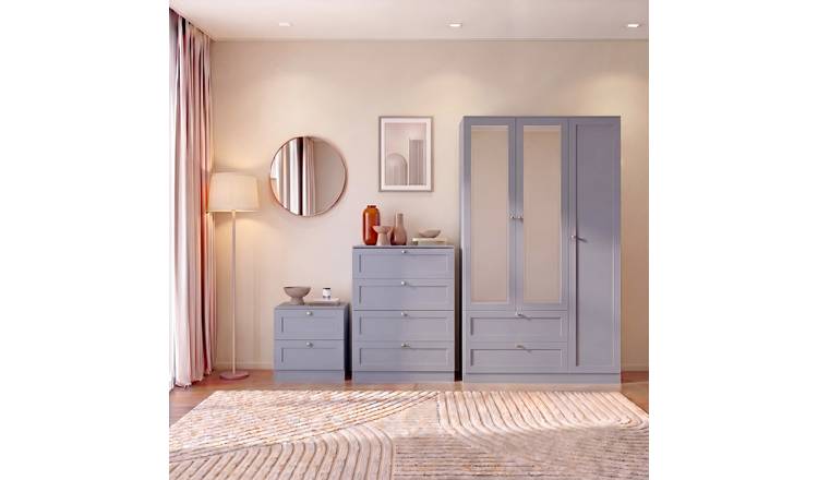Vida Designs Altino Bedroom Set (Bedside - 4 Drawer - 3DR Wardrobe) - Grey